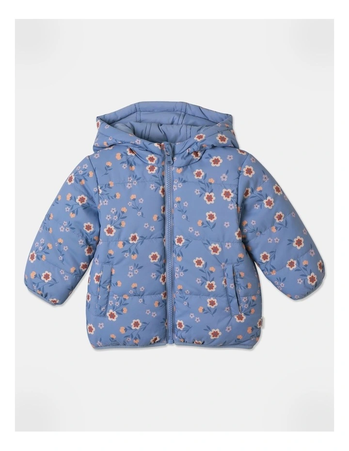 Reversible Lined Puffer Jacket in Light Blue