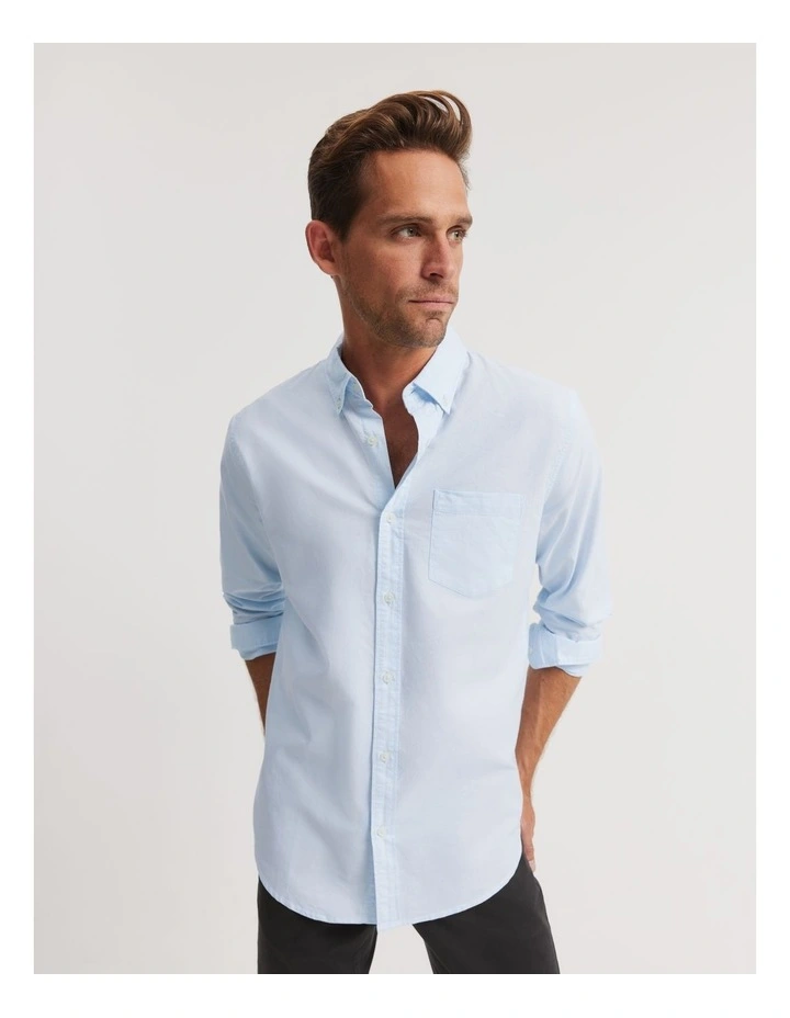 Regular Fit Washed Oxford Shirt in Pale Blue