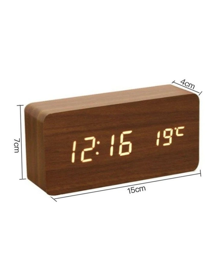 Led Digital Wooden Alarm Clock in Brown