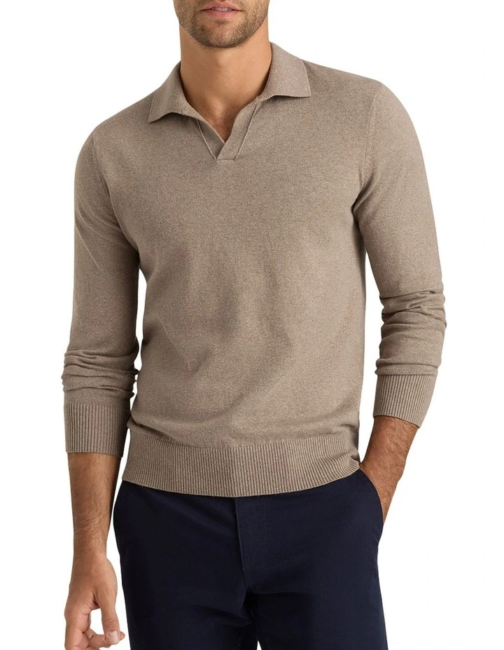 Carter Long Sleeve Polo Shirt in Latte