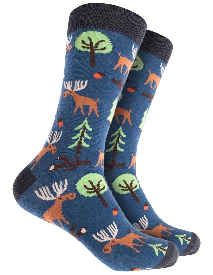 Forest Folk Cotton Crew Socks 3 Pack in Blue/Green