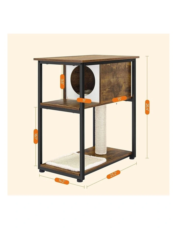 Pet Tree and End Table Bed Scratching Post Furniture in Rustic Brown