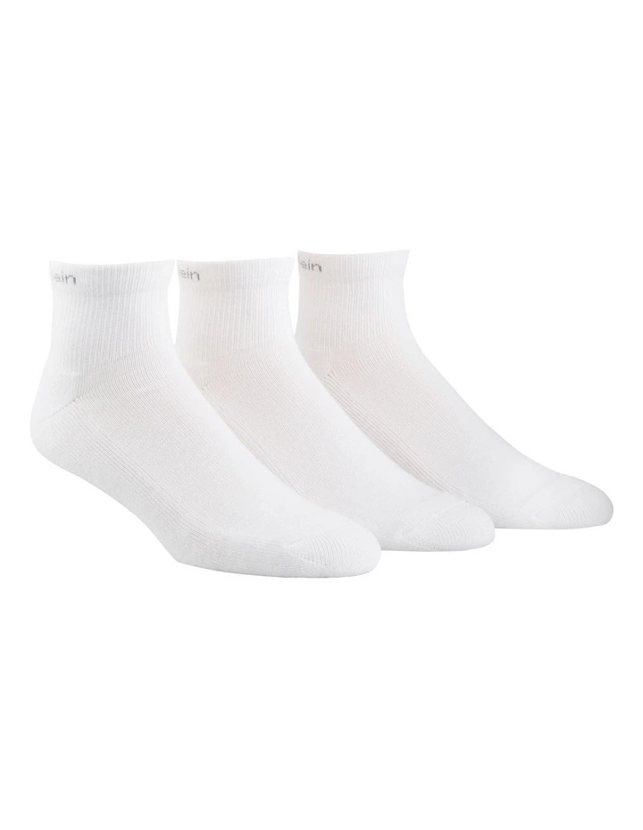 Cotton Bamboo Athletic Quarter Socks 3-Pack in White
