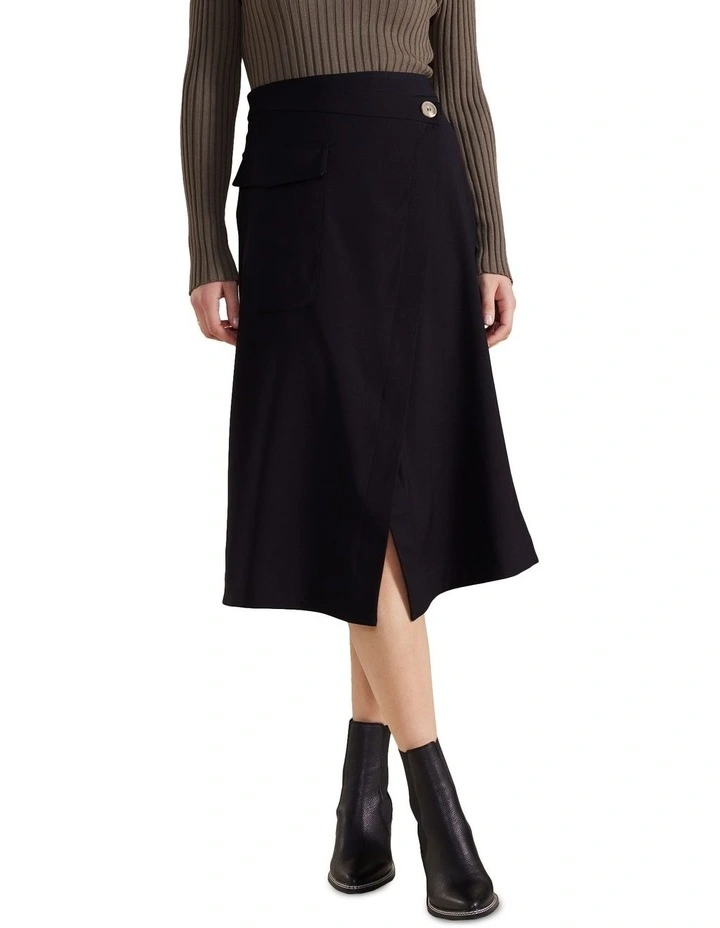 Wool Crepe Skirt in Black