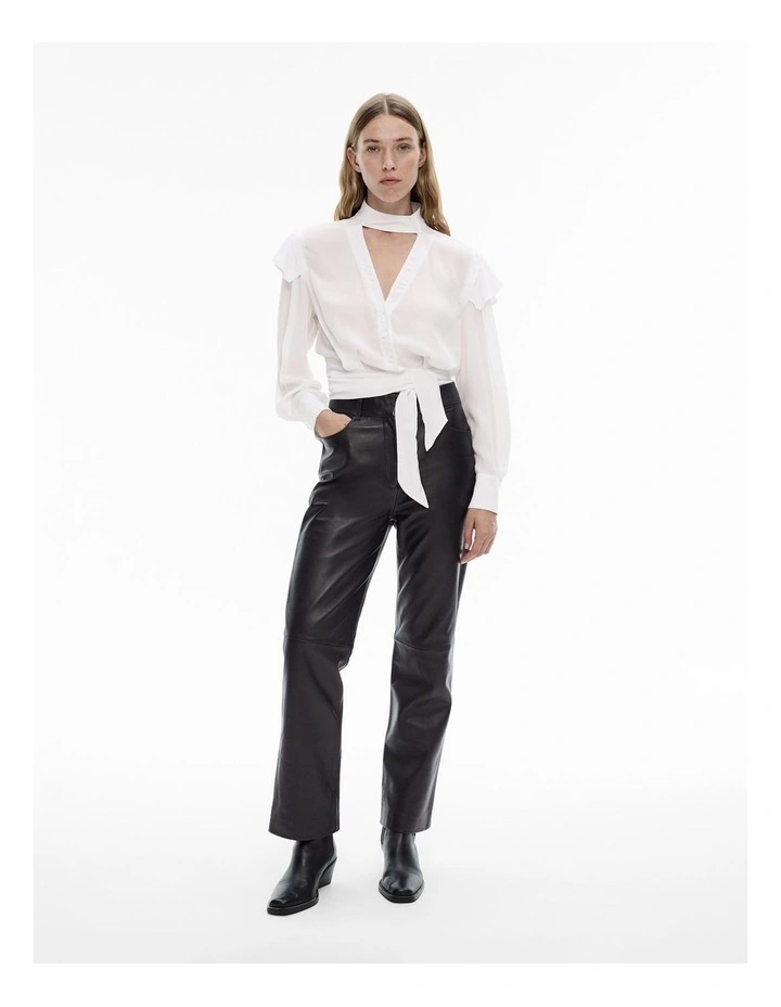 Tie V-neck Blouse in Pure White