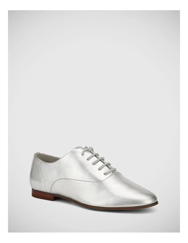 Alanna Metallic Leather Lace Up Flat in Silverware