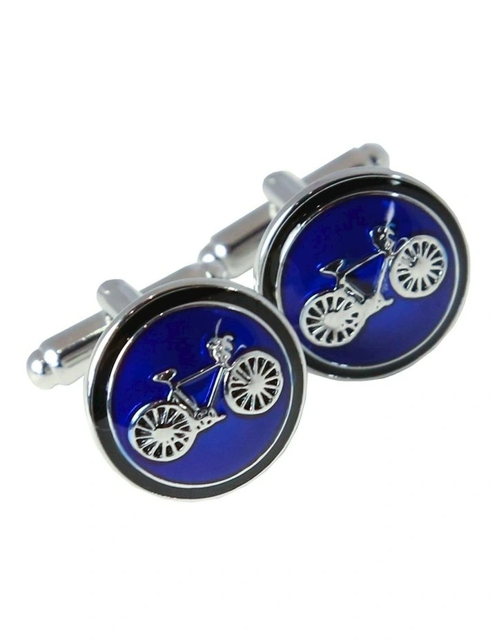 Bicycle Round Cufflink in Blue