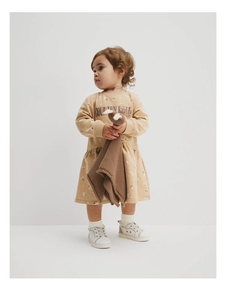 Organically Grown Cotton Ditsy Sweat Dress in Soft Camel