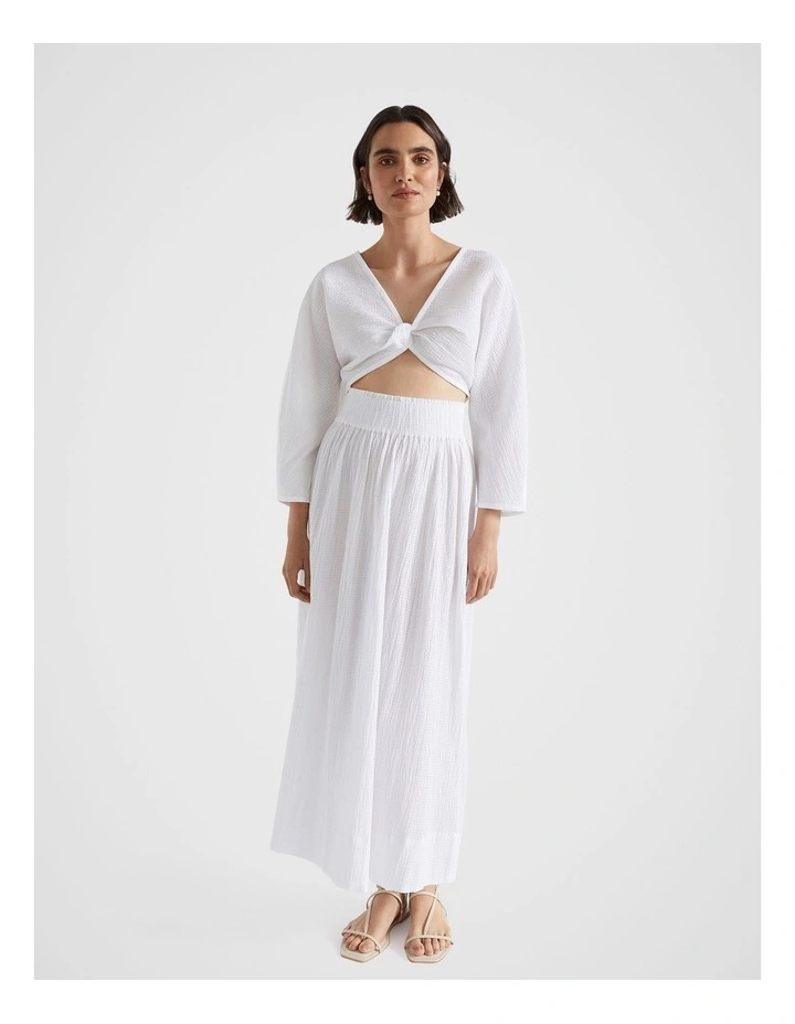 Textured Cotton Skirt in Whisper White