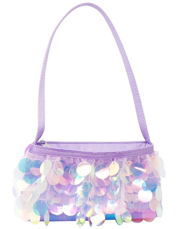 Shimmering Mermaid Iridescent Disc Sequin Handbag in Lilac