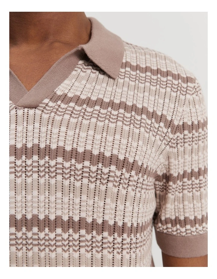 Australian Cotton Multi Knit Polo in White Multi