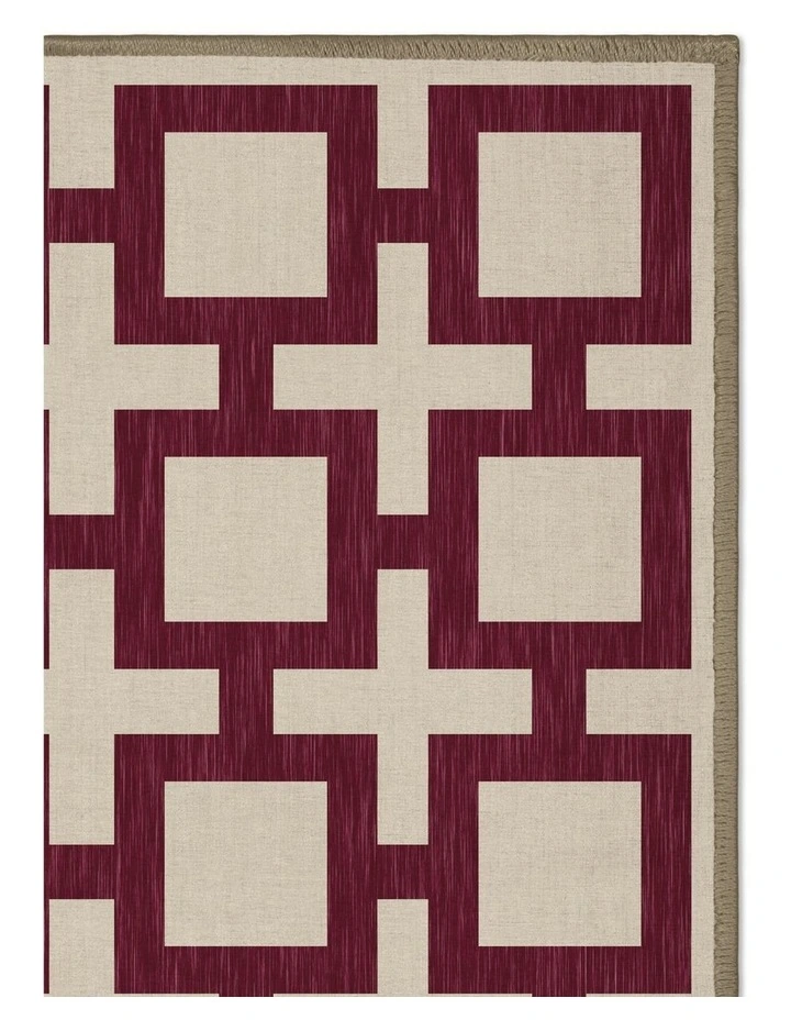 Block Washable Chenille Area Rug in Rouge