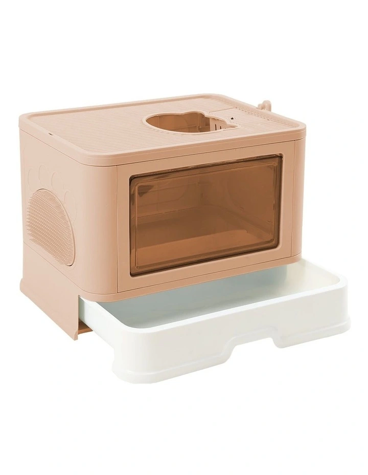 Foldable Cat Kitty Litter Box With Tray in Pink