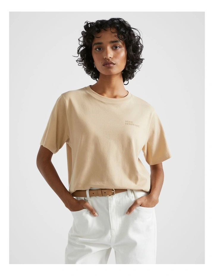 Heritage Logo Tee in Champagne Beige