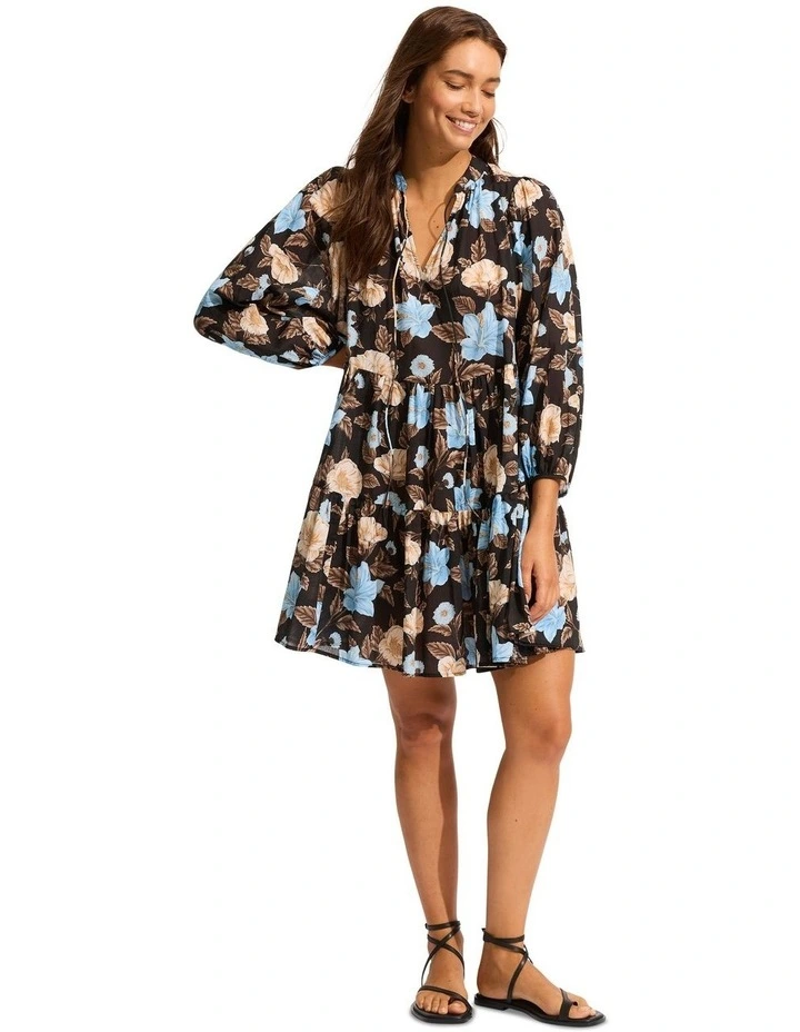 Garden Party Tiered Mini Dress in Black