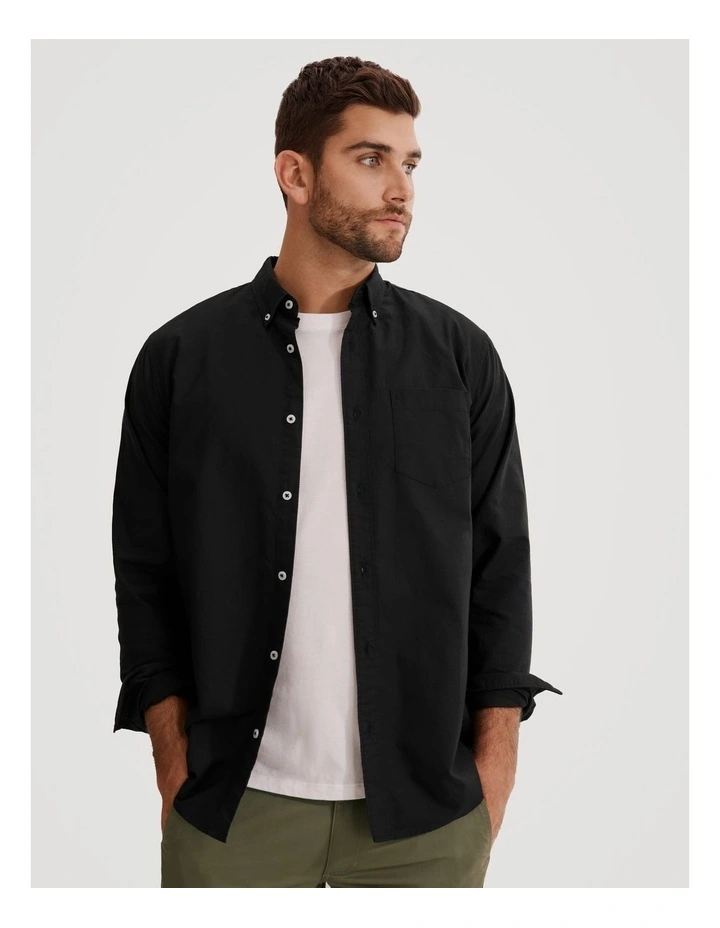 Regular Fit Washed Oxford Shirt in Black