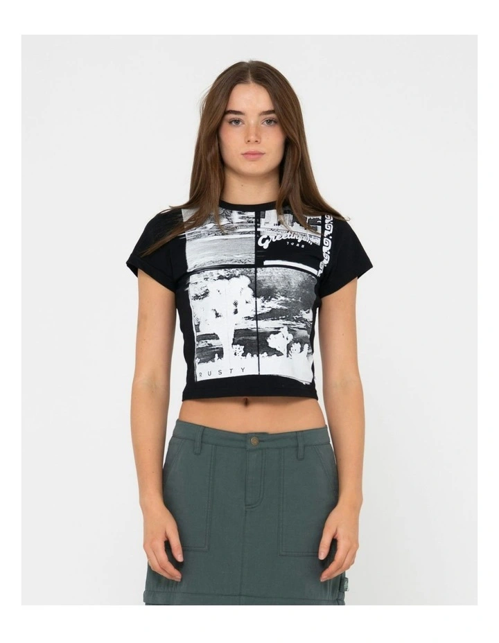 Greetings Skimmer Tee in Black