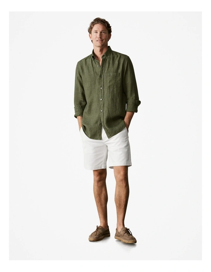 Regular Fit Delave Linen Shirt in True Olive