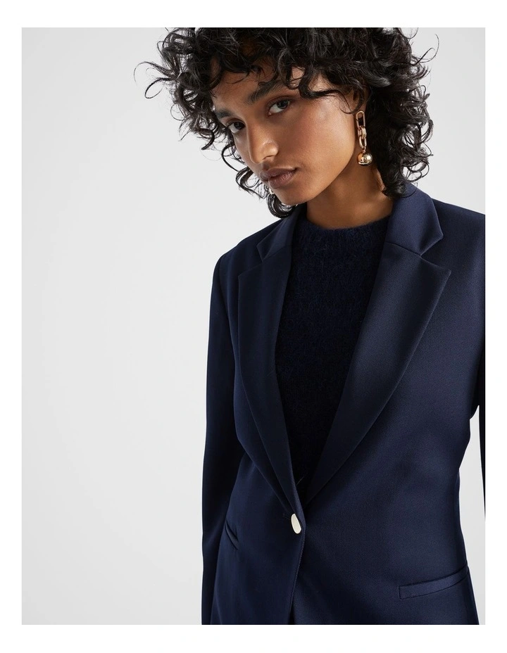 Wool Blend Button Blazer in Midnight Sky