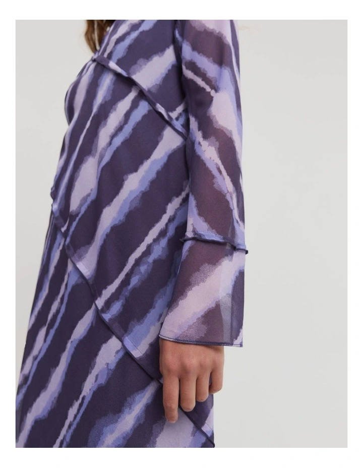 Print Georgette Midi Dress in Water Colour Stripe