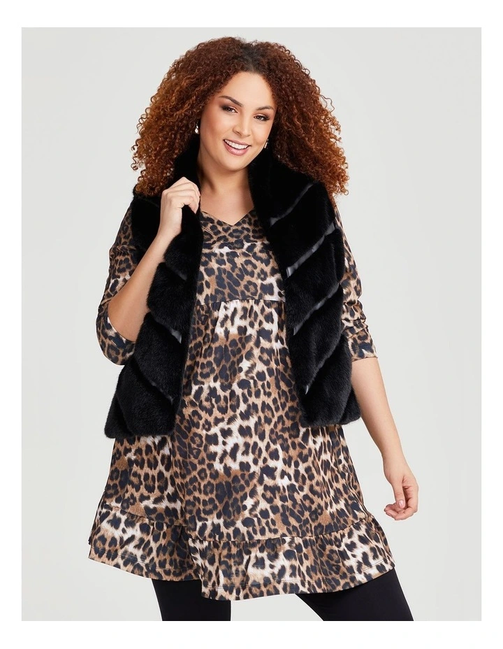 Faux Fur Chevron Vest in Black