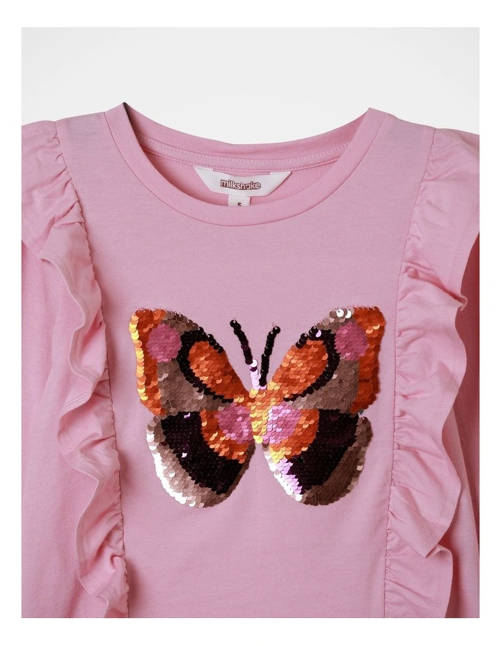 Flip Sequin Butterfly Top in Pink