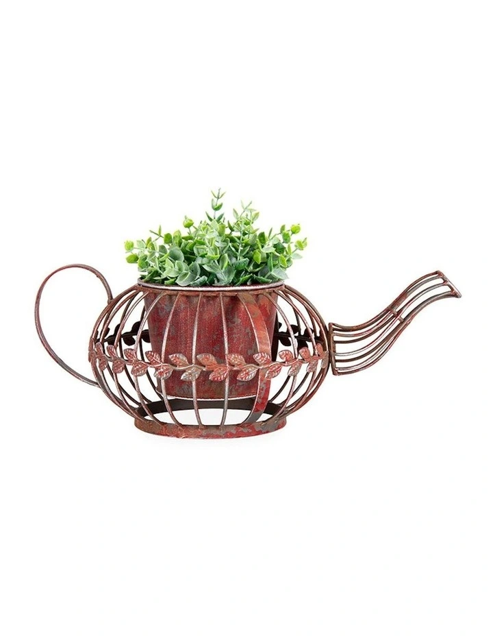 Antique Red Teapot Planter in Multi