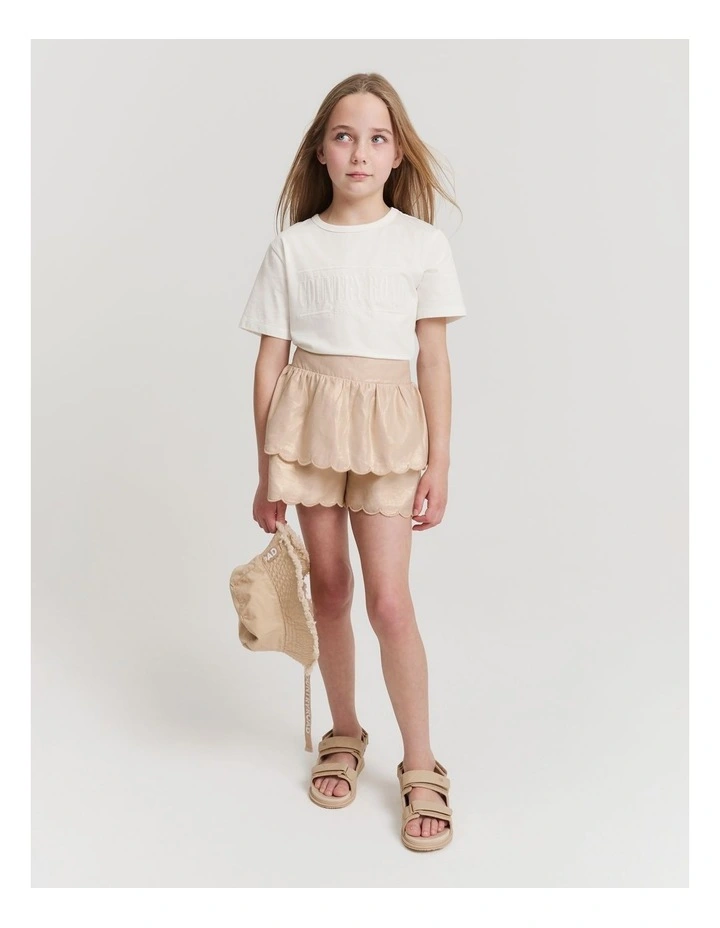 Scallop Linen Skort in Metallic Sand
