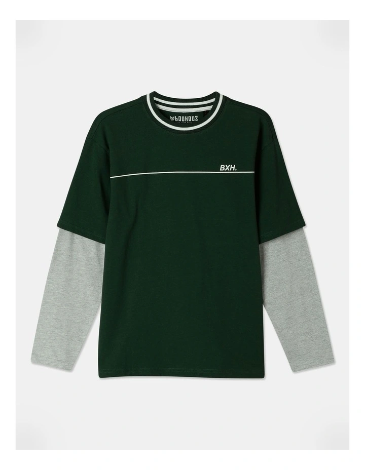 Long Sleeve Oversized 2Fer Tee in Green