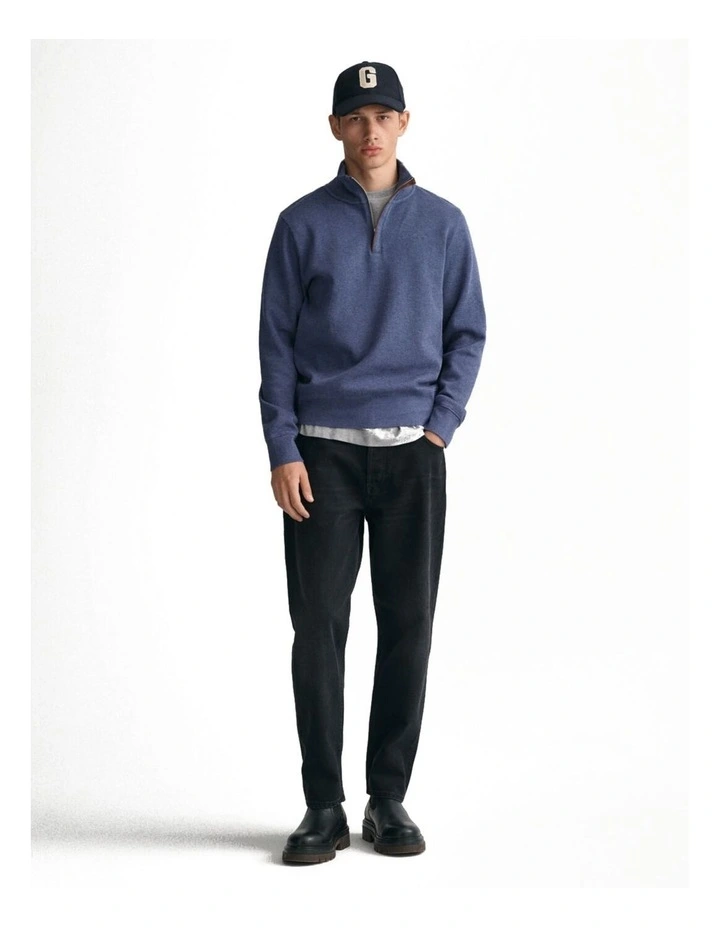 Sacker Rib Half-Zip Sweatshirt in Dark Jeans blue Melange