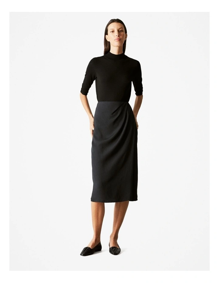 Modal Twill Drape Front Skirt in Black