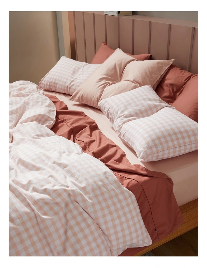 Leo Washed Cotton Quilt Cover Set in Blush Picnic Gingham
