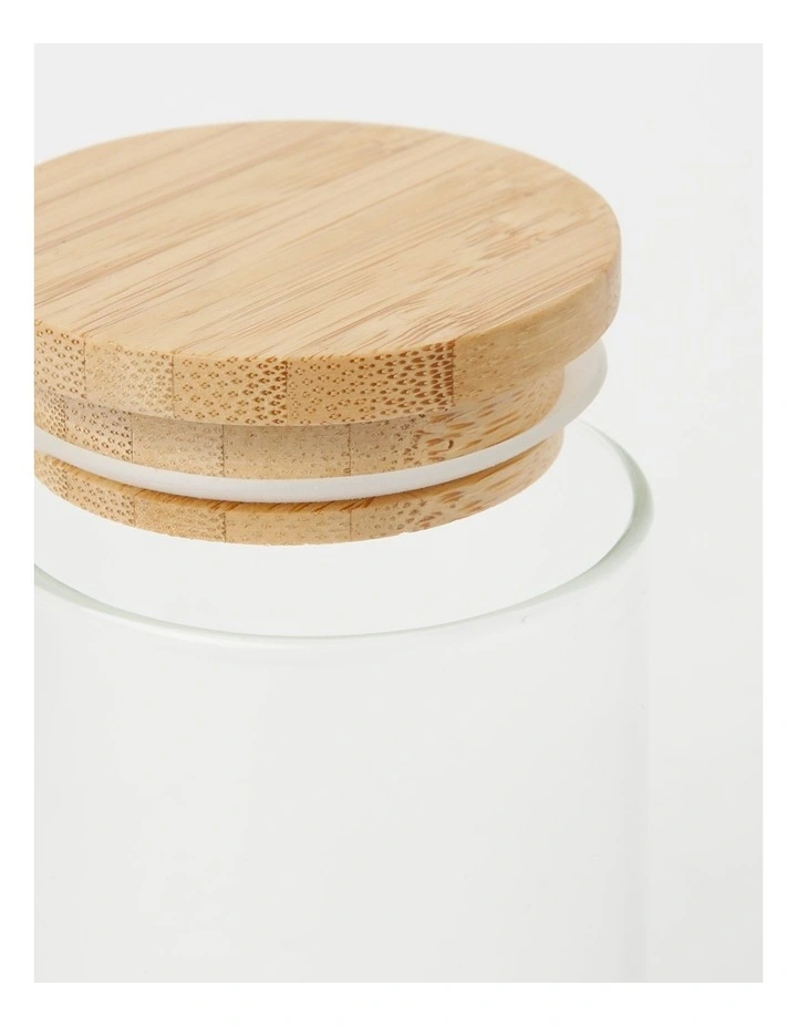 Round Storage Canisters Set of 6 10cm in Bamboo/Clear