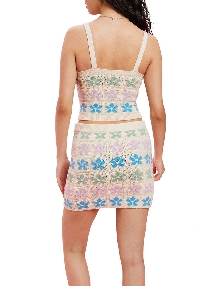 Floral High Neck Sweater Tank Top in Cream
