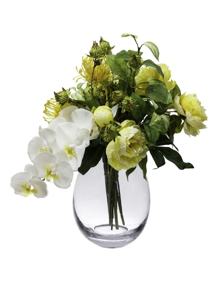 Orchid and Peony Mixed Arrangement Artificial Flower Plant Decor 46cm in Multi