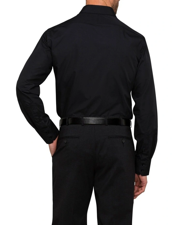 Plain Poplin Long Sleeve Business Shirt in Black
