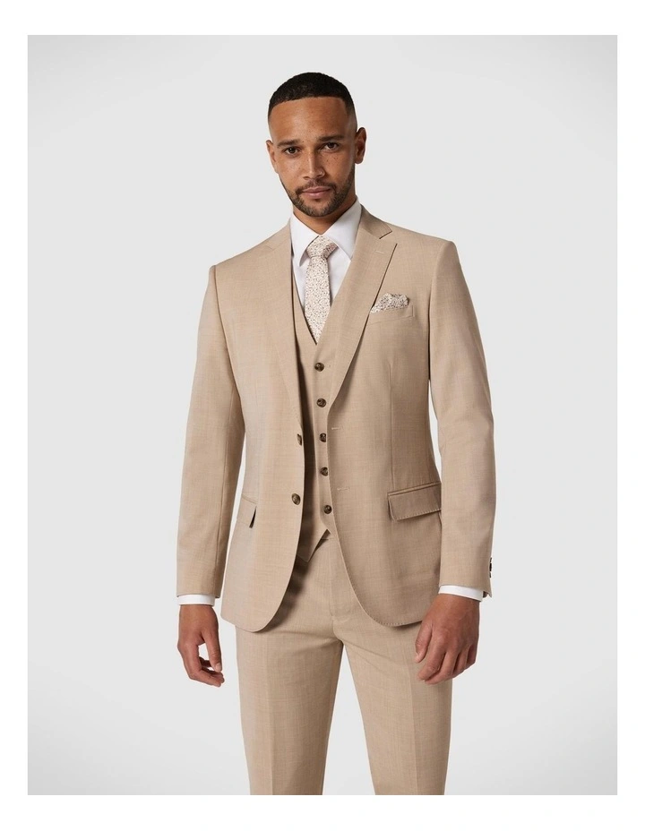 Slim Stretch Wool Blend Tailored Jacket in Light Tan