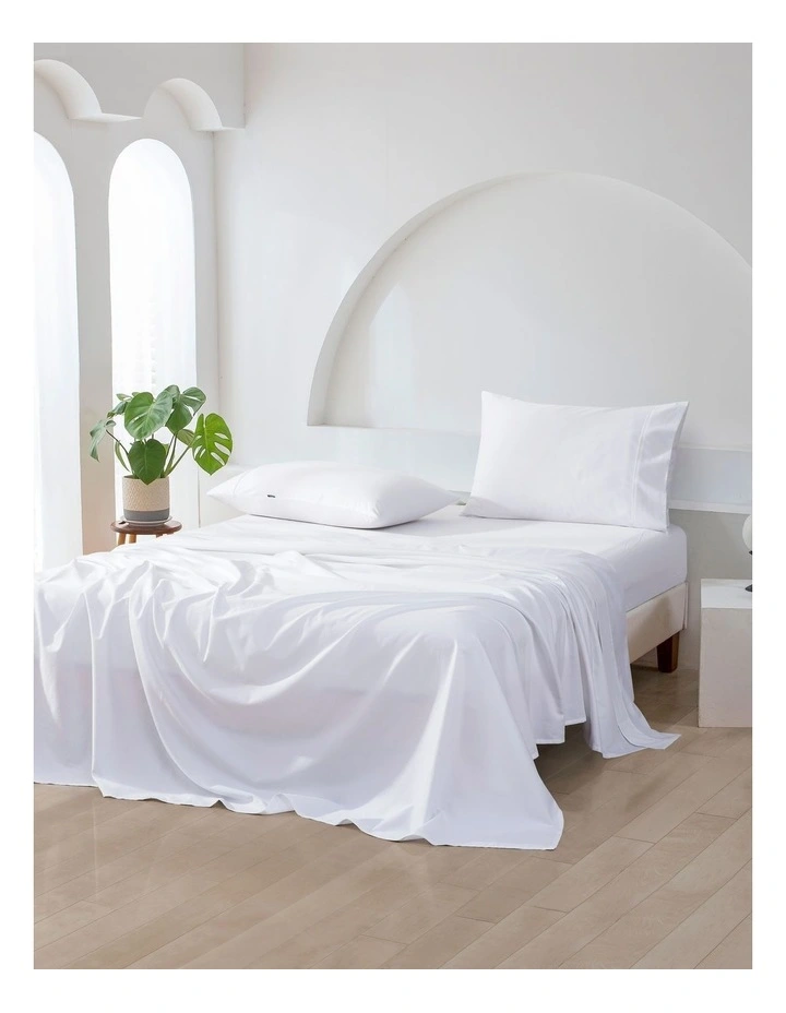 500 Thread Count Cotton Sateen Single Bed Sheet Set in White