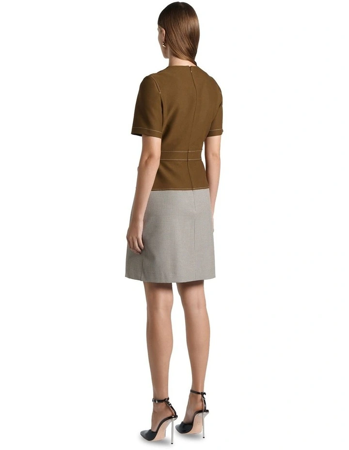 Houndstooth Belted A-Line Mini Dress in Black/Tan