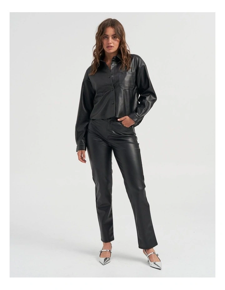 Blake Cropped Faux Leather Shirt in Black