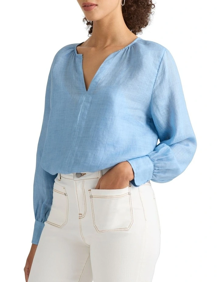 Raven Linen Blouse Top in Flint
