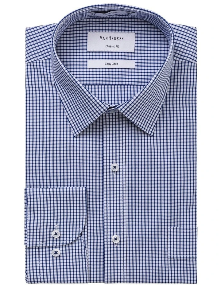 Classic Fit Check Business Long Sleeve Shirt Navy