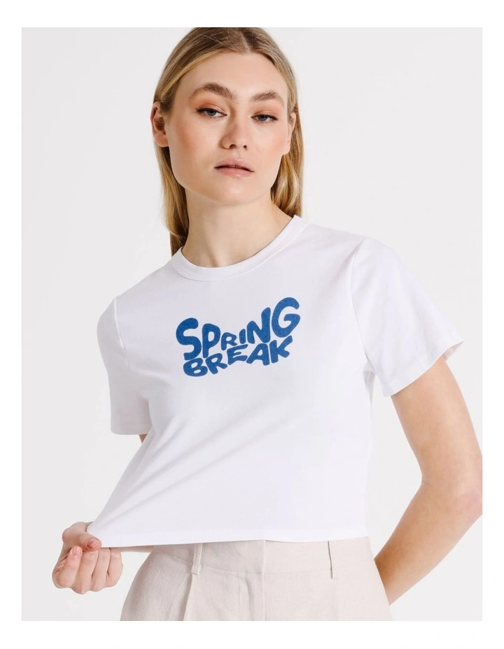 Organic Blend Spring Break Graphic Cropped Tee in White
