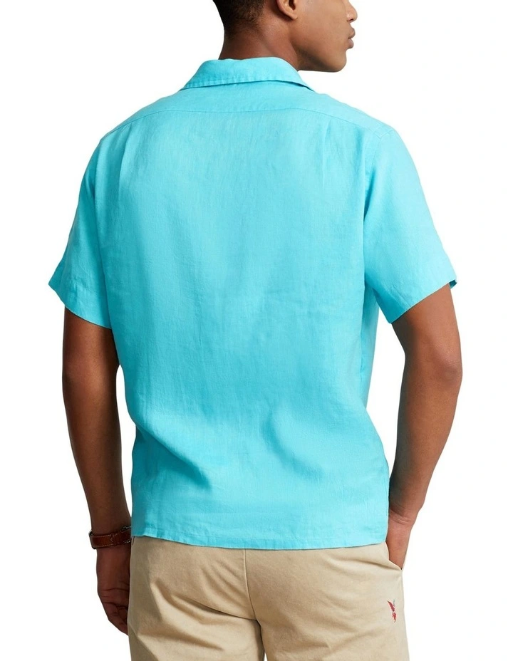 Classic Fit Linen Camp Shirt in Blue