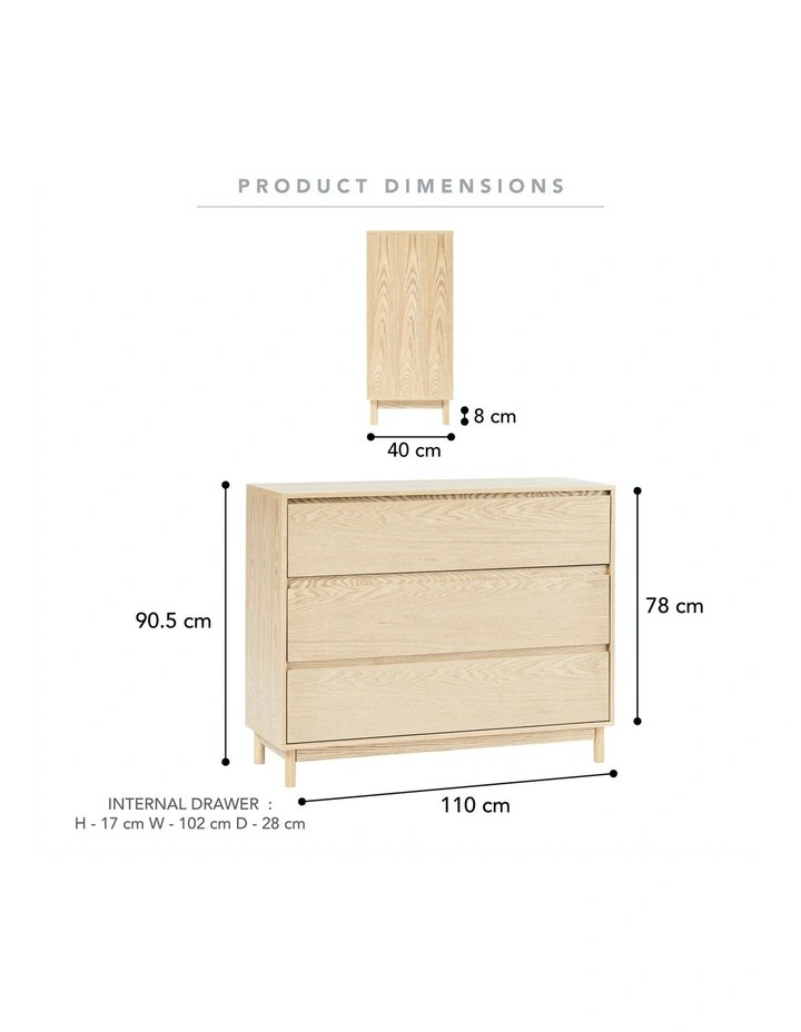 Emerson Chest of 3 Drawers 110cm in Natural