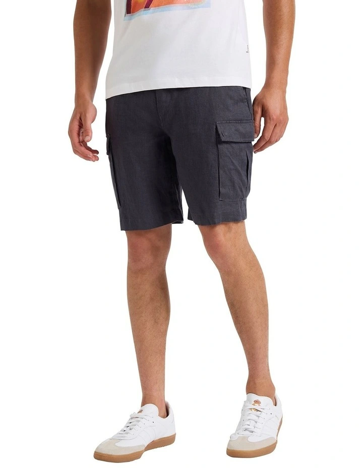 Lenny Linen Cargo Short in Graphite