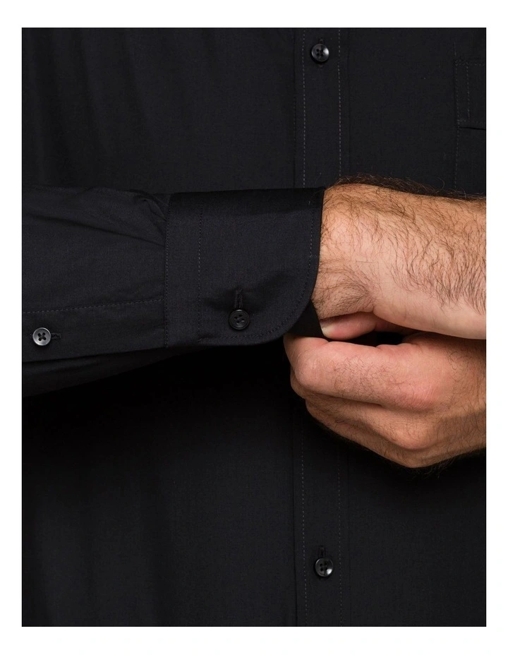 Cotton Long Sleeve Business Shirt in Black