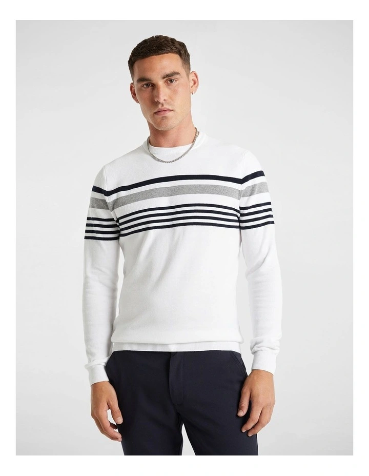 Token Crew Neck Cotton Knit Jumper in White