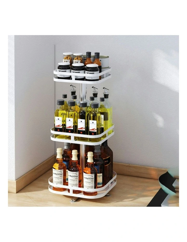 Steel Square Rotating Multi-Function Kitchen Storage 3 Tier in White