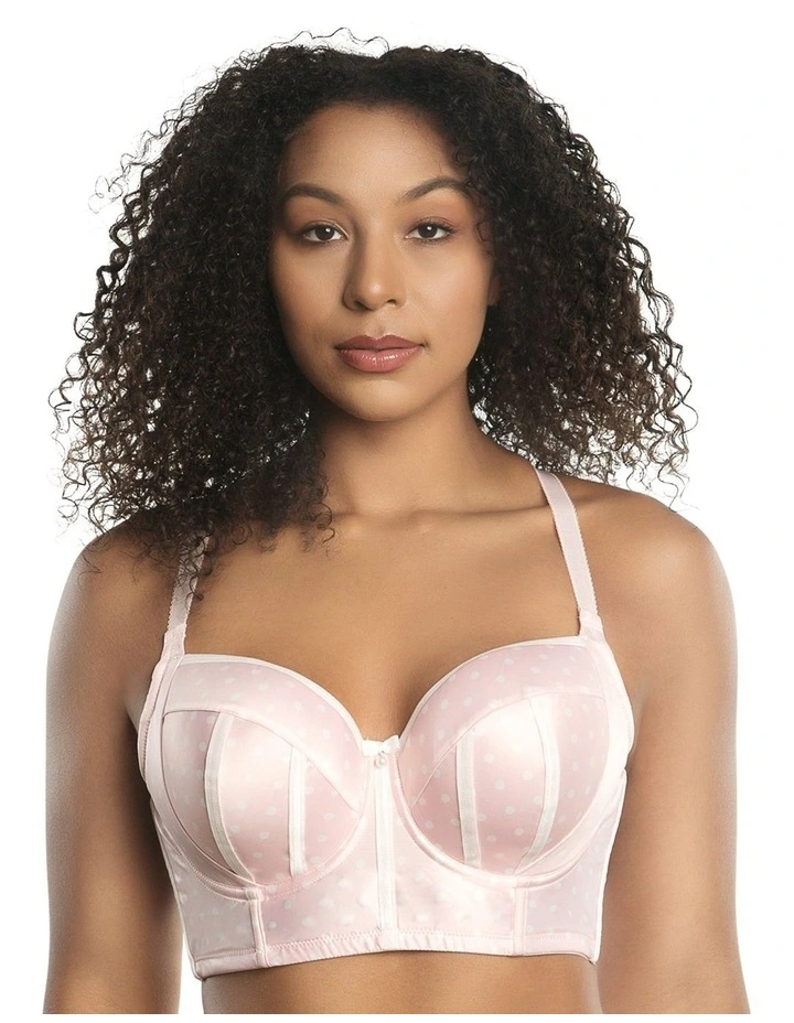 Charlotte Lightly Padded Wired Longline Bra in Petal Pink Dot